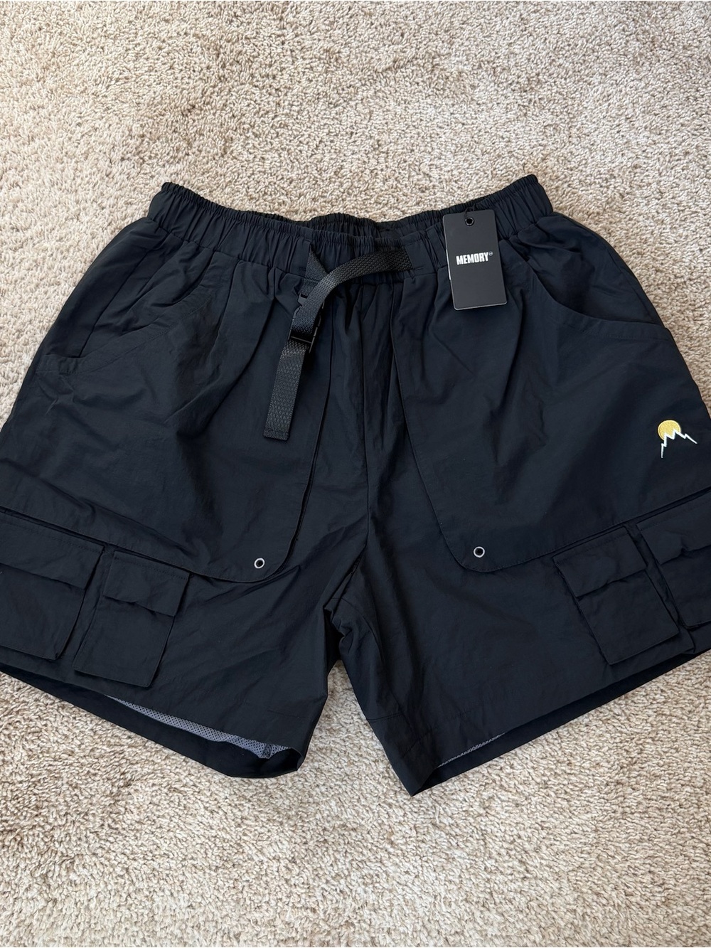 Black Men's Cargo Shorts with Adjustable Waist